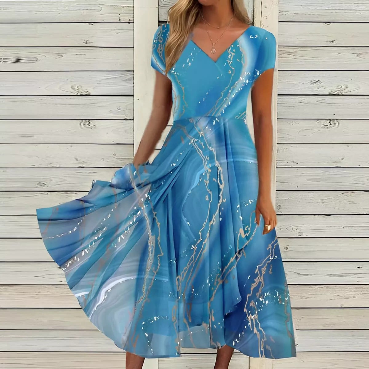 🌸【S-5XL】Elegantna haljina s V-izrezom i printom za žene