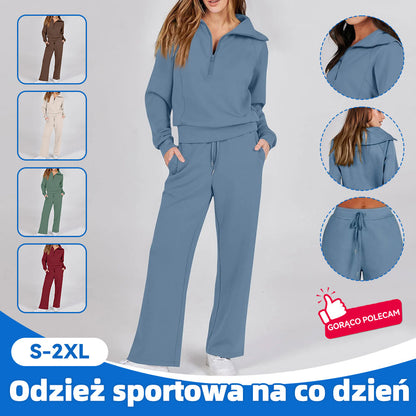 🔥【S–2XL】 Ležerni sportski komplet: majica dugih rukava s patentnim zatvaračem + hlače širokih nogavica
