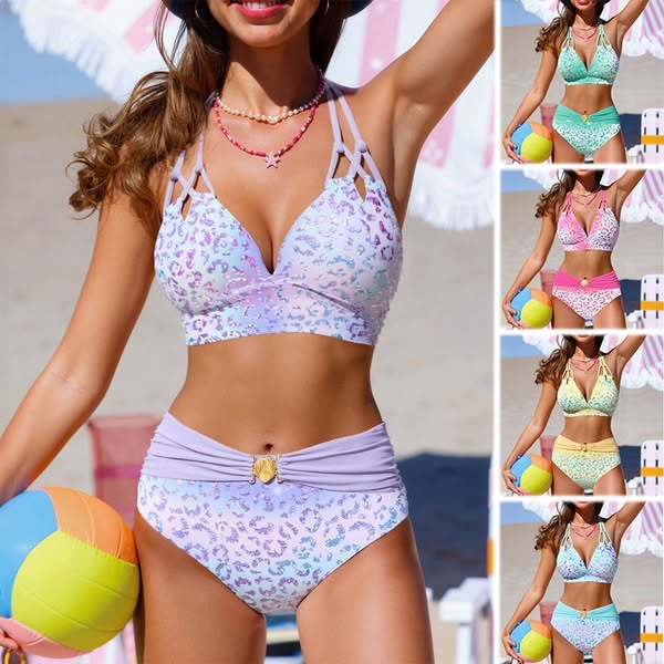 🏖️🌴【S-3XL】👙🌊Dvodijelni kupaći kostim s gradijentnim leopard printom i vezanjem