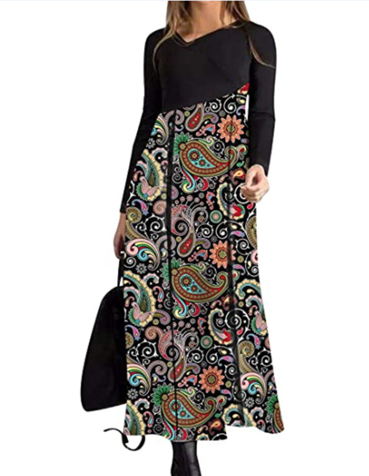 👗【S-3XL】Nowa jesienno-zimowa damska sukienka z długim rękawem i patchworkiem