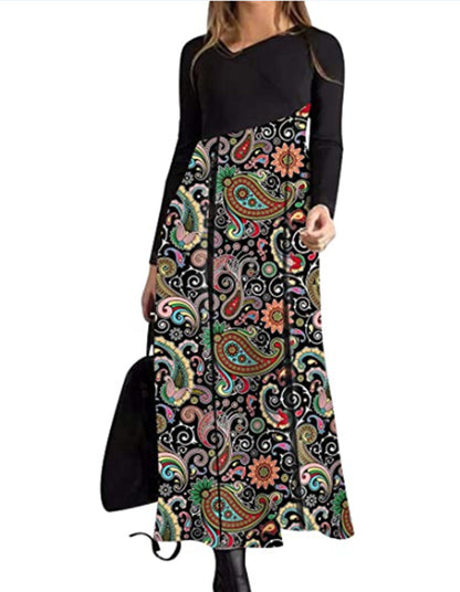 👗【S-3XL】Nowa jesienno-zimowa damska sukienka z długim rękawem i patchworkiem