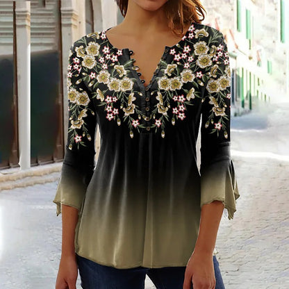 👚【S-5XL】2025 nowy styl, modna koszulka z nadrukiem i dekoltem w serek