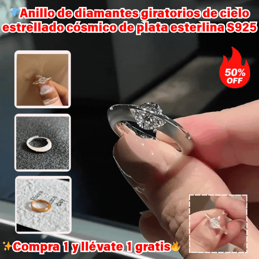 Kup 1, a drugi dostaniesz gratis 💎 Pierścionek z wirującym diamentem Cosmic Starry Sky wykonany ze srebra próby 925