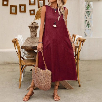👗Elegantna haljina bez rukava i džepova s okruglim izrezom✅Plaćanje pouzećem