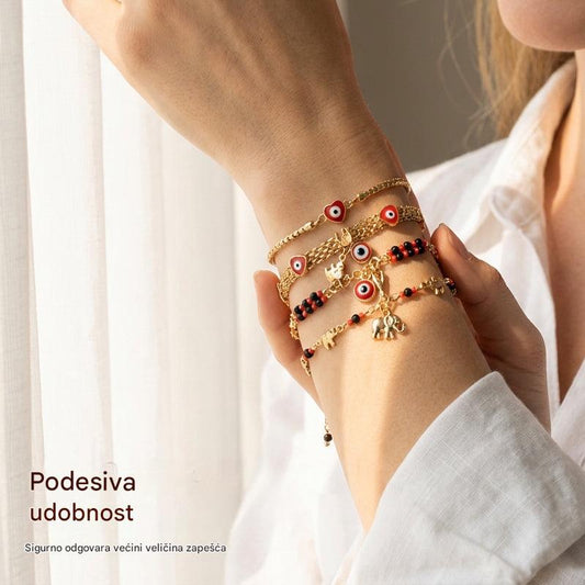 📿 VREMENSKI OGRANIČENA PONUDA 50% POPUSTA! 🌀 Boho narukvica s amuletima i sretnim slonom - simbolični privjesci, podesivi oblik, pozlata i 7 stilova ✨