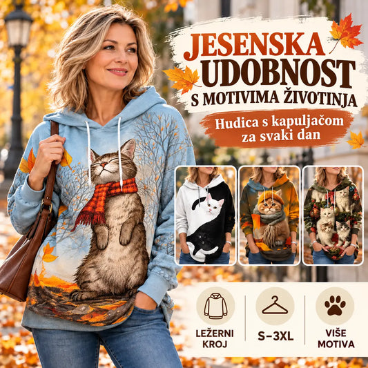 🐱✨【 S–3XL】Ženska mikina s kapucnjom i 3D printom mačke – mekana, udobna i prikladna za svaki dan.