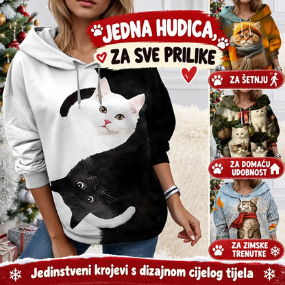 🐱✨【 S–3XL】Ženska mikina s kapucnjom i 3D printom mačke – mekana, udobna i prikladna za svaki dan.