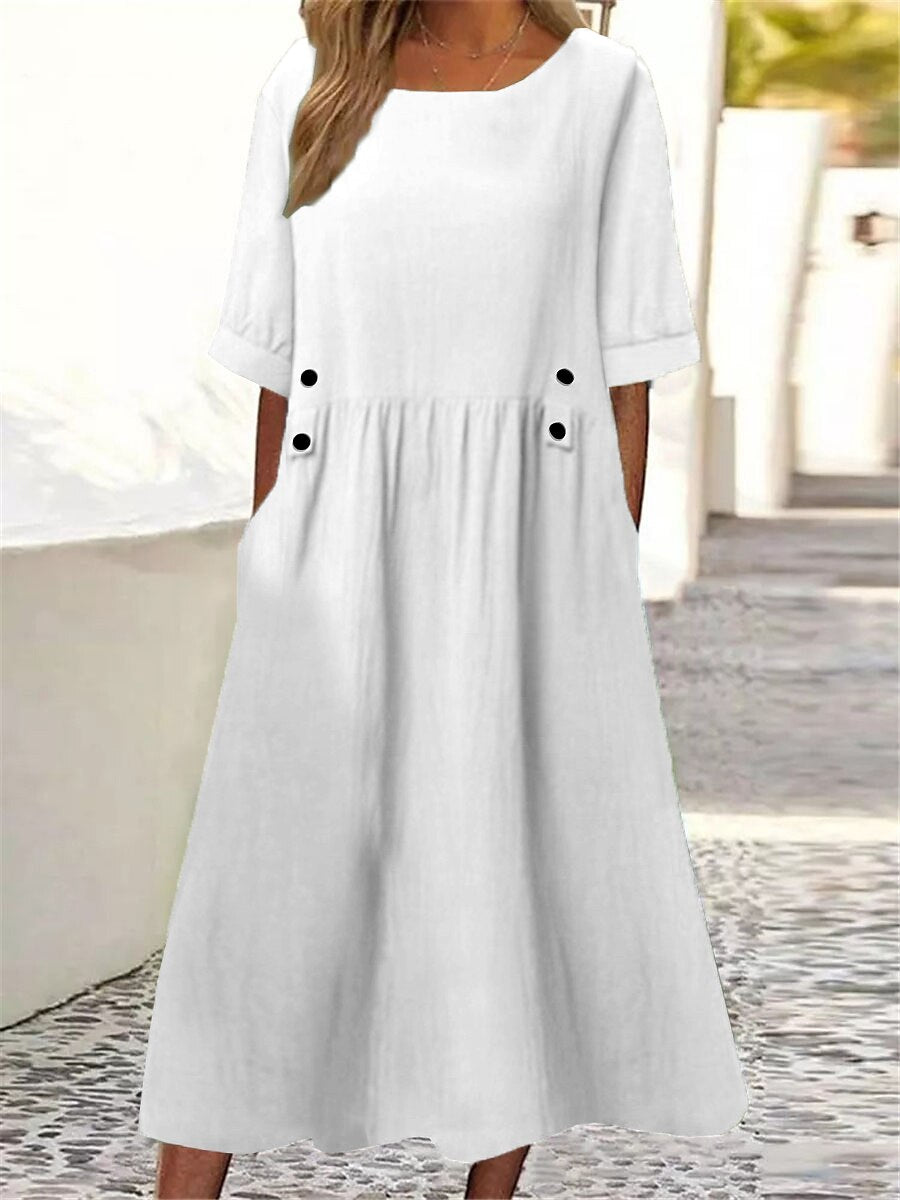 🔥👗[M-3XL] 💖🌹Nova elegantna ženska odjeća od pamuka i lana iz 2025. široka ležerna haljina s okruglim izrezom i kratkim rukavima