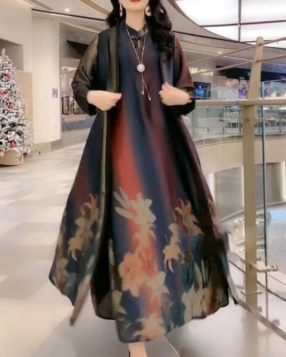 🔥👗【Sukienka + kardigan】【42-90 kg】Wiosna 2025 Dwuczęściowa sukienka koszulowa z szyfonu Lekka i wszechstronna