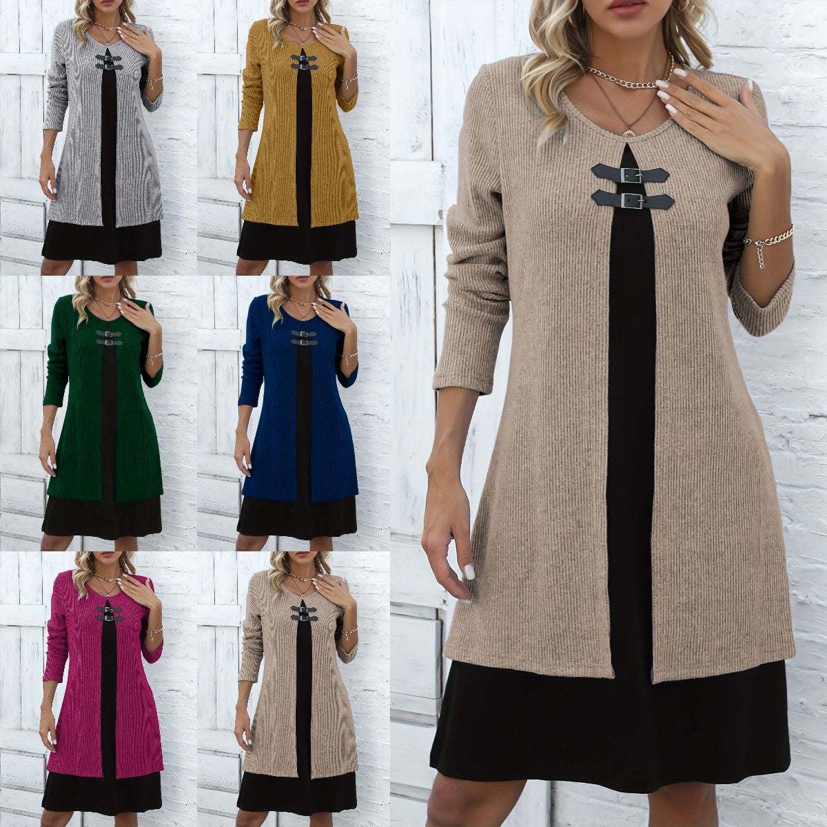 💃【Novi dolasci za Novu godinu】Nova zimska haljina s blokovima boja