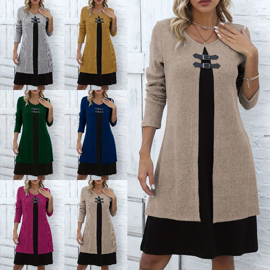 💃【Novi dolasci za Novu godinu】Nova zimska haljina s blokovima boja