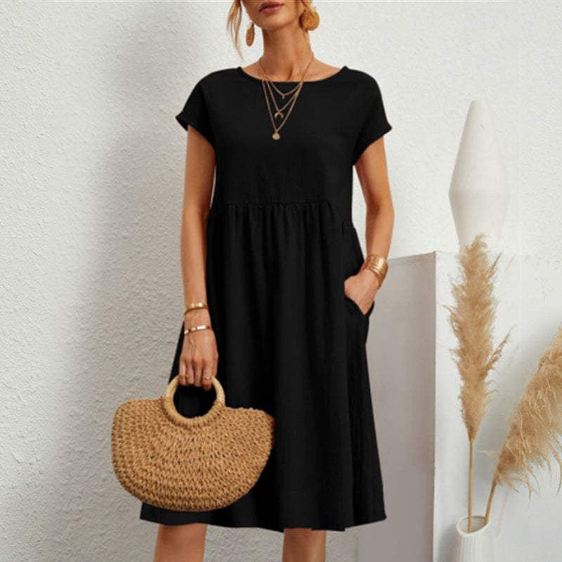 💖💖【S-5XL】Rochie de damă din bumbac și in 2025 cu decolteu rotund și croială lejeră
