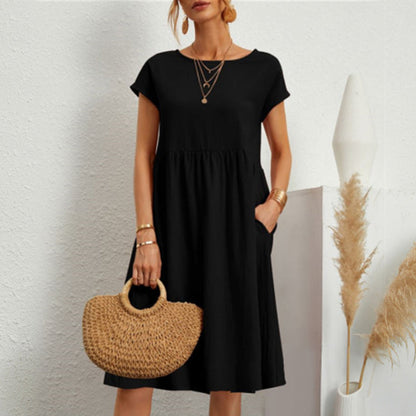 💖💖【S-5XL】Rochie de damă din bumbac și in 2025 cu decolteu rotund și croială lejeră