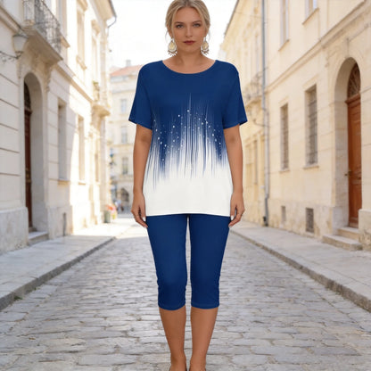 👕👖Moderan ženski ljetni dvodijelni set: majica kratkih rukava s printom u kombinaciji s capri hlačama