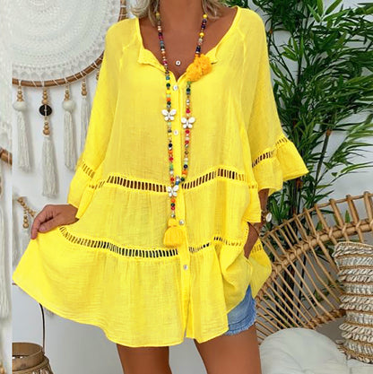 🔥【S-5XL】2025 noua rochie cu decolteu in V din bumbac si in