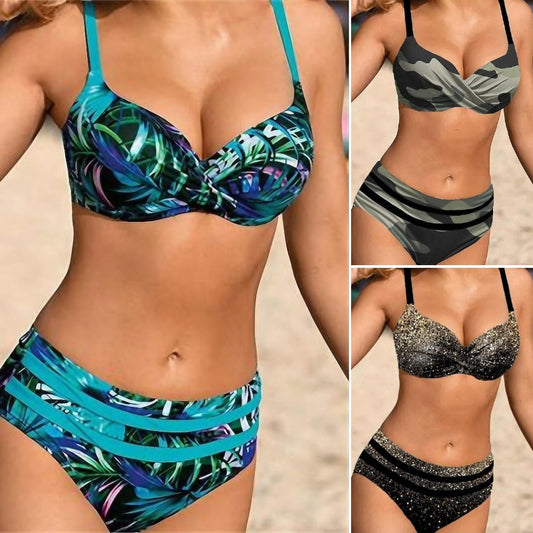 【S~5XL]👙👙2025. Costume de baie marime plus noi cu imprimeu split 