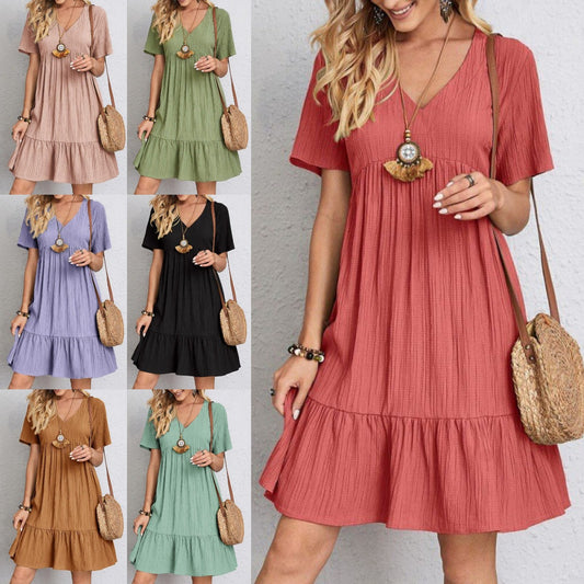 【S-3XL】Rochie de vară de culoare solidă lejeră, mai multe culori disponibile, casual și la modă