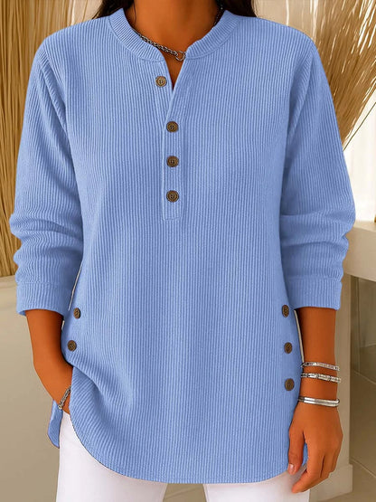 de alta calidad y color sólido, estilo casual y holgado, manga larga con cuello redondo (S-4XL)
