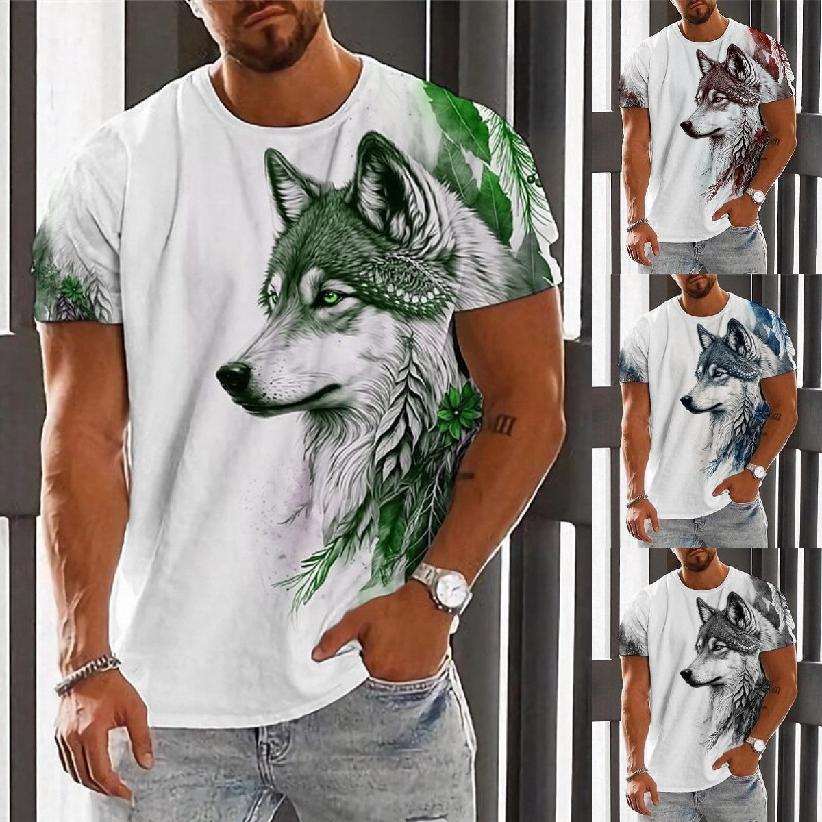 🌟👕【2XS-6XL】🏆Ljetni novi proizvod-muška majica s printom vukova-pamuk prijatan koži, mekan i prozračan