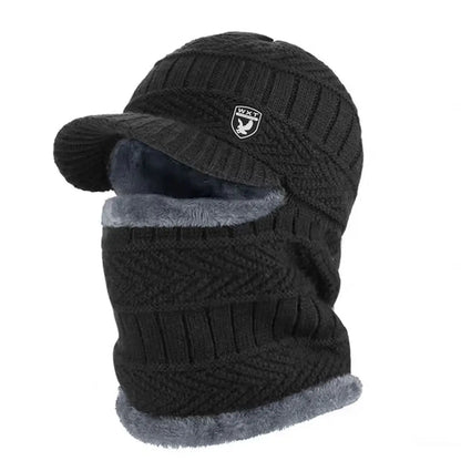 🧢❄️🔥【1 kus, ochrana uší a tváre, obvod hlavy 55–60 cm】Pletená zimná čiapka s predĺženou časťou na krk a šiltom – hrejivá, vetruodolná a vhodná na outdoor.