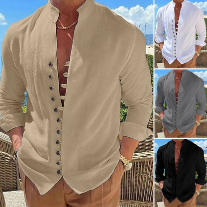 🌈👔【50% popusta🔥】【S-3XL】😍Novo u ponudi 2026., muška pamučno-lanena košulja na kopčanje, plus veličina, široka košulja dugih rukava