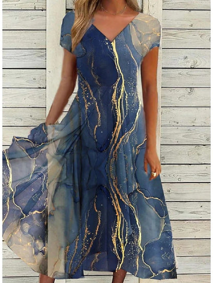 🌸【S-5XL】Elegantna haljina s V-izrezom i printom za žene