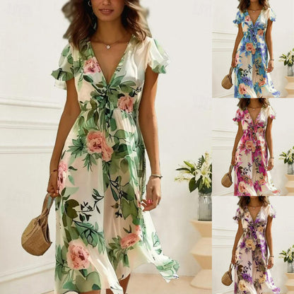 🔥👗👗【S-3XL】Elegantna midi haljina s cvjetnim uzorkom i V-izrezom