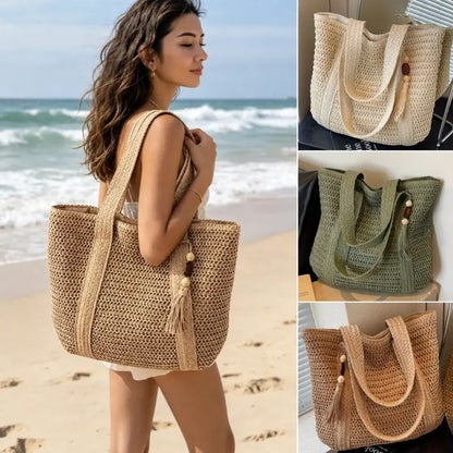 💖✨Ženska pletena torba za rame — elegantna jednobojna torba za rame s ukrasnim resicama