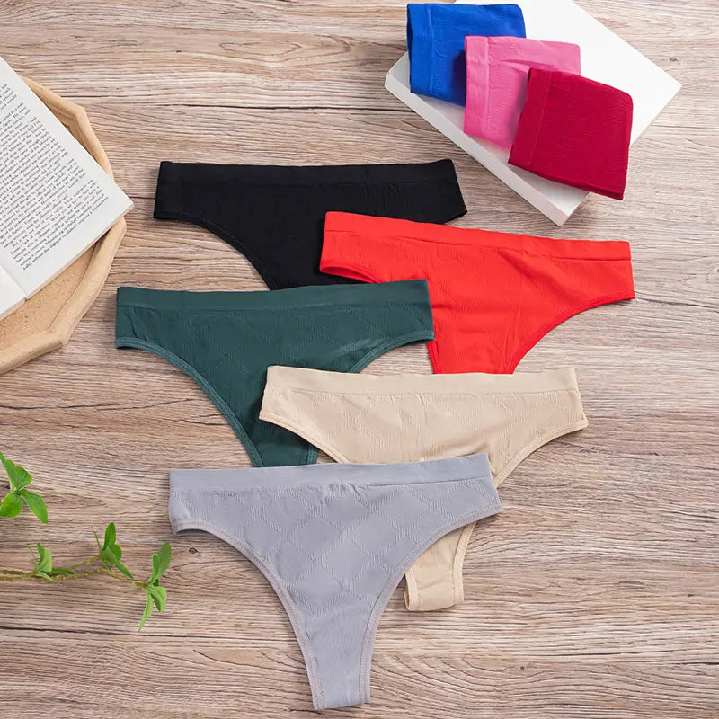 【40-90 kg】【XS-2XL】 Seksi ženske tange – jednobojne rebraste pamučne gaćice 【Set od 6 dijelova】