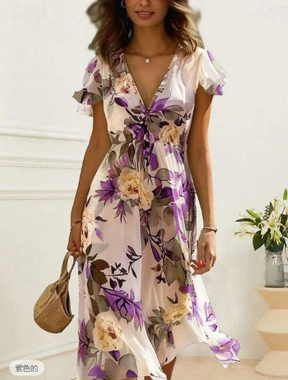 🔥👗👗【S-3XL】Elegantna midi haljina s cvjetnim uzorkom i V-izrezom