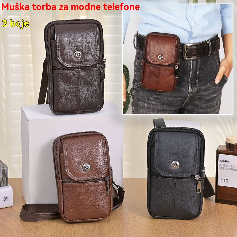 🔥Nova muška torba za mobitel od prave kože, može se nositi na jednom ramenu