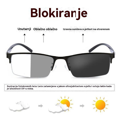 👓✨🕶️Metalne fotokromatske sunčane naočale s poluokvirom, naočale za kratkovidnost protiv plavog svjetla, sunčane naočale za vožnju