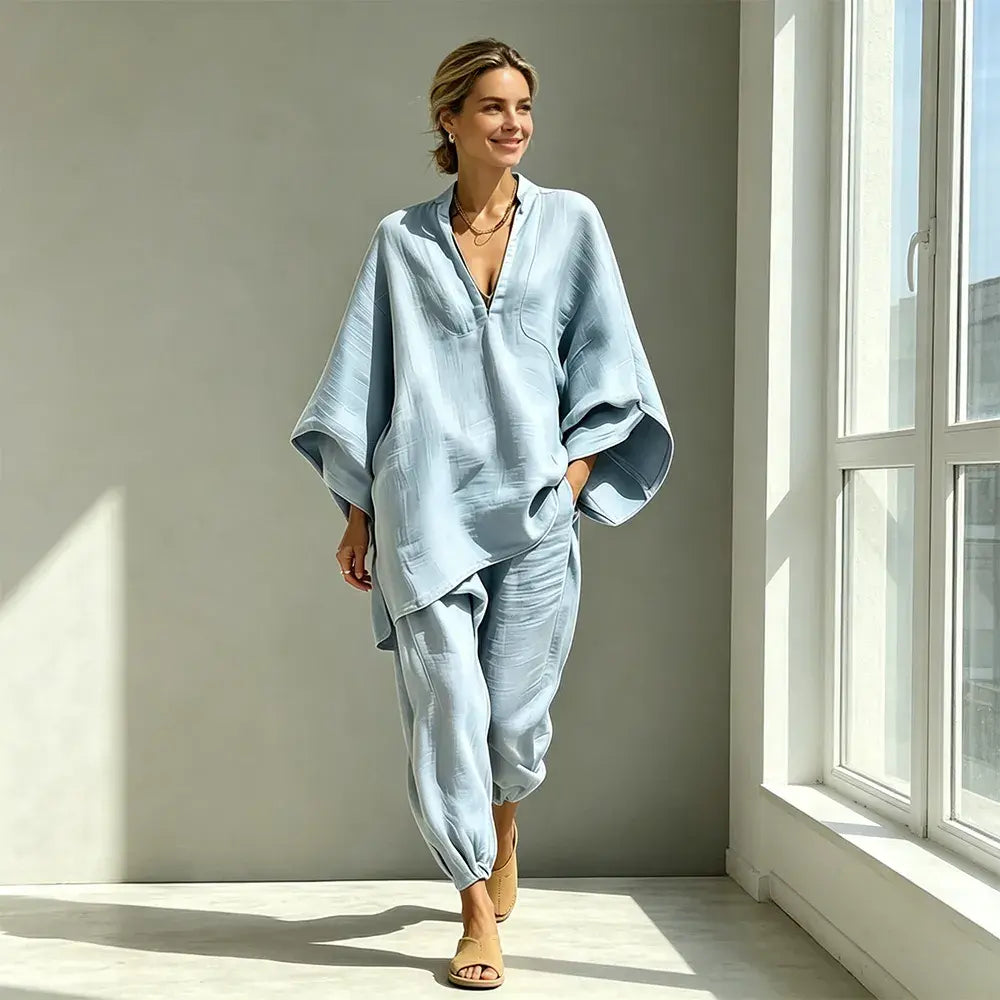 【S-3XL】👗 Komplet s opuštenim dekolteom i širokim izrezom, rukavima u obliku šišmiša, ležernim dizajnom, širokim krojem, idealan za svakodnevno nošenje - udoban i svestran ✨🌸