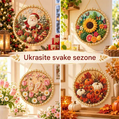 ✨ „Uradi sam” komplet za izradu ukrasnog vijenca s perlicama i biserima ⚡ · 3D zidna dekoracija · 4 sezonska i božićna dizajna 🌟!