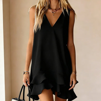 👗Elegantna haljina bez rukava s V-izrezom i volanima✅Plaćanje pouzećem