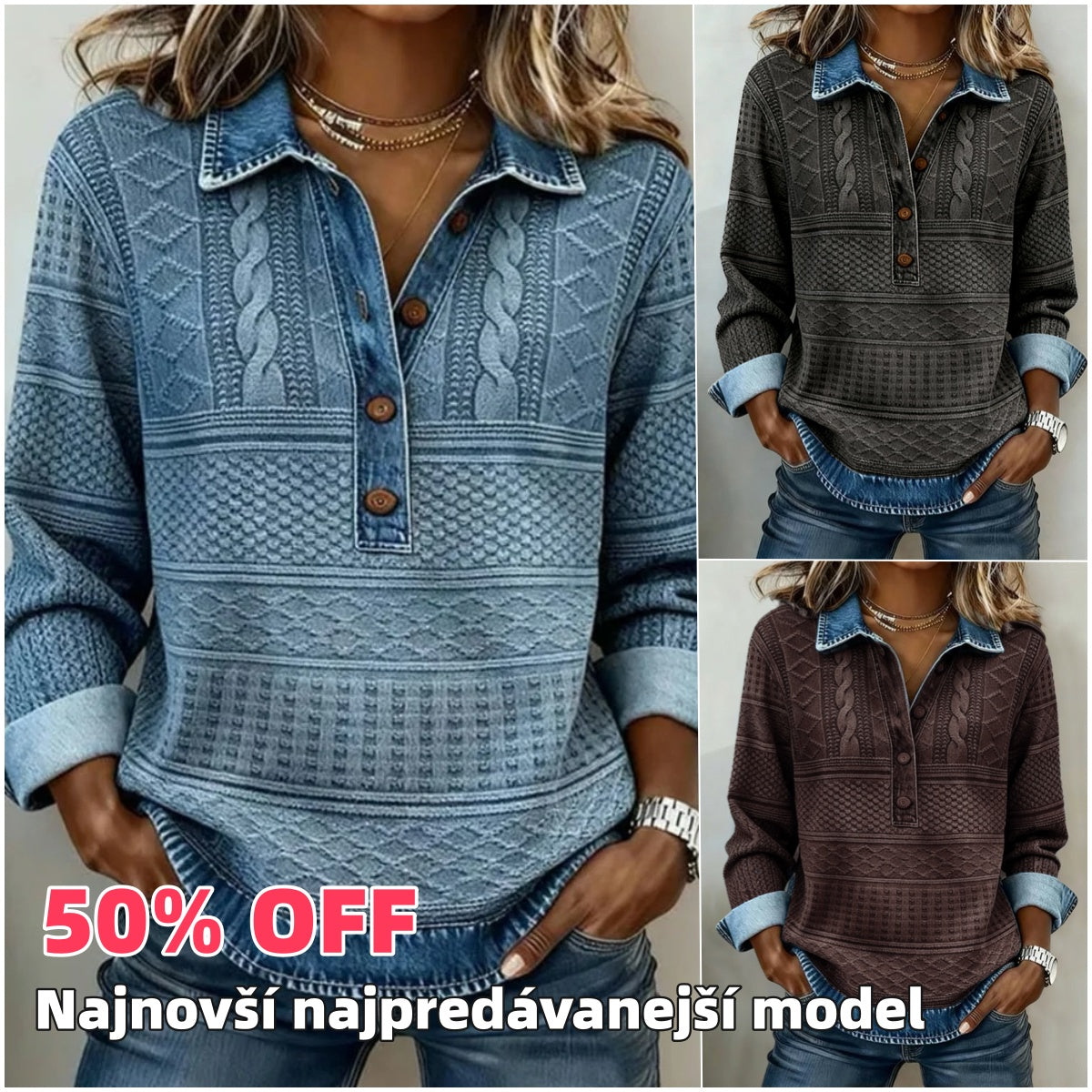 🎁Nova visokokakovostna modna majica s kontrastnim šivom in pol-zapenjanjem