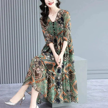 ❤️❤️【M-3XL】Rochie retro florală din mătase de gheață de primăvară 2025