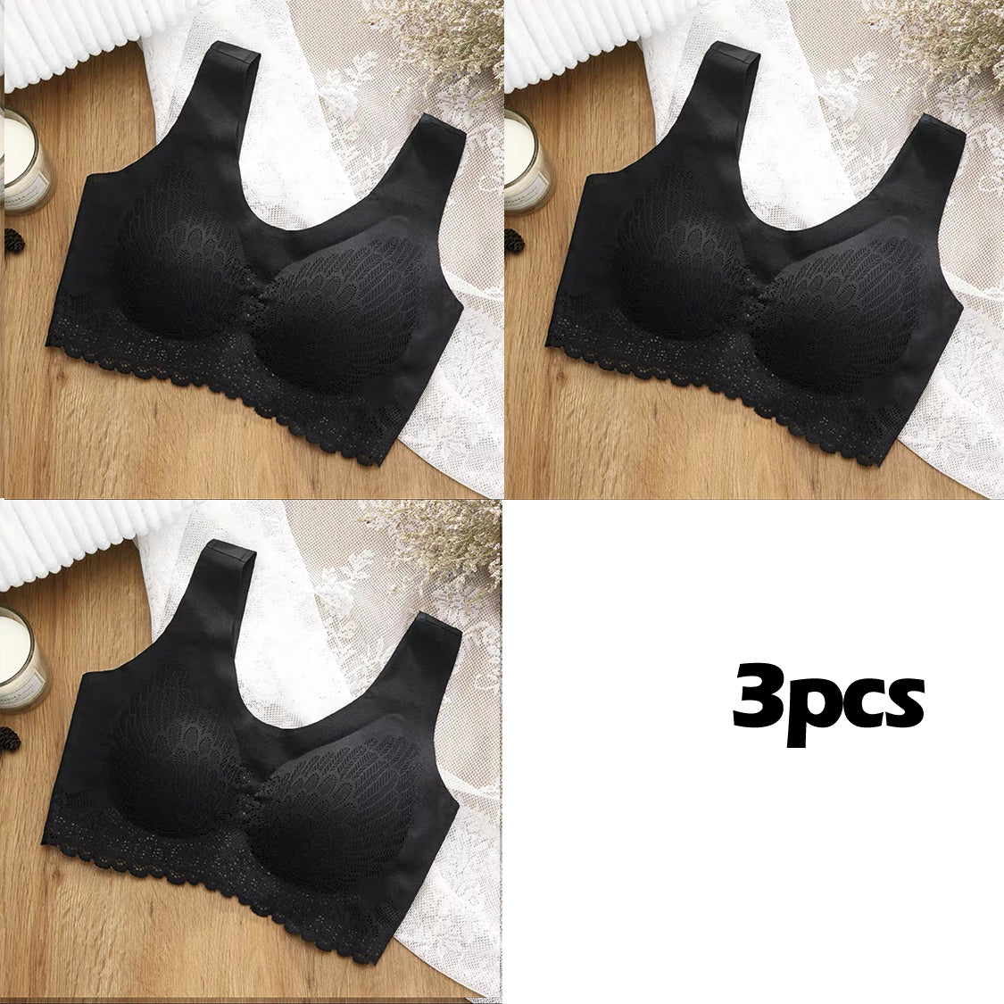 💖👙【M-4XL】🌹🛒【Set od 3 komada】2025. Novi poboljšani udoban čipkani grudnjak u velikim veličinama. (Bešavne, oblikujuće, s antiskliznim naramenicama)