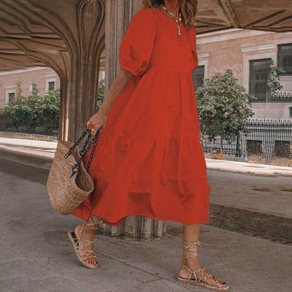 【S-5XL】Rochie de vară pentru femei în stil boem, rochie vintage cu gât rotund de diferite culori