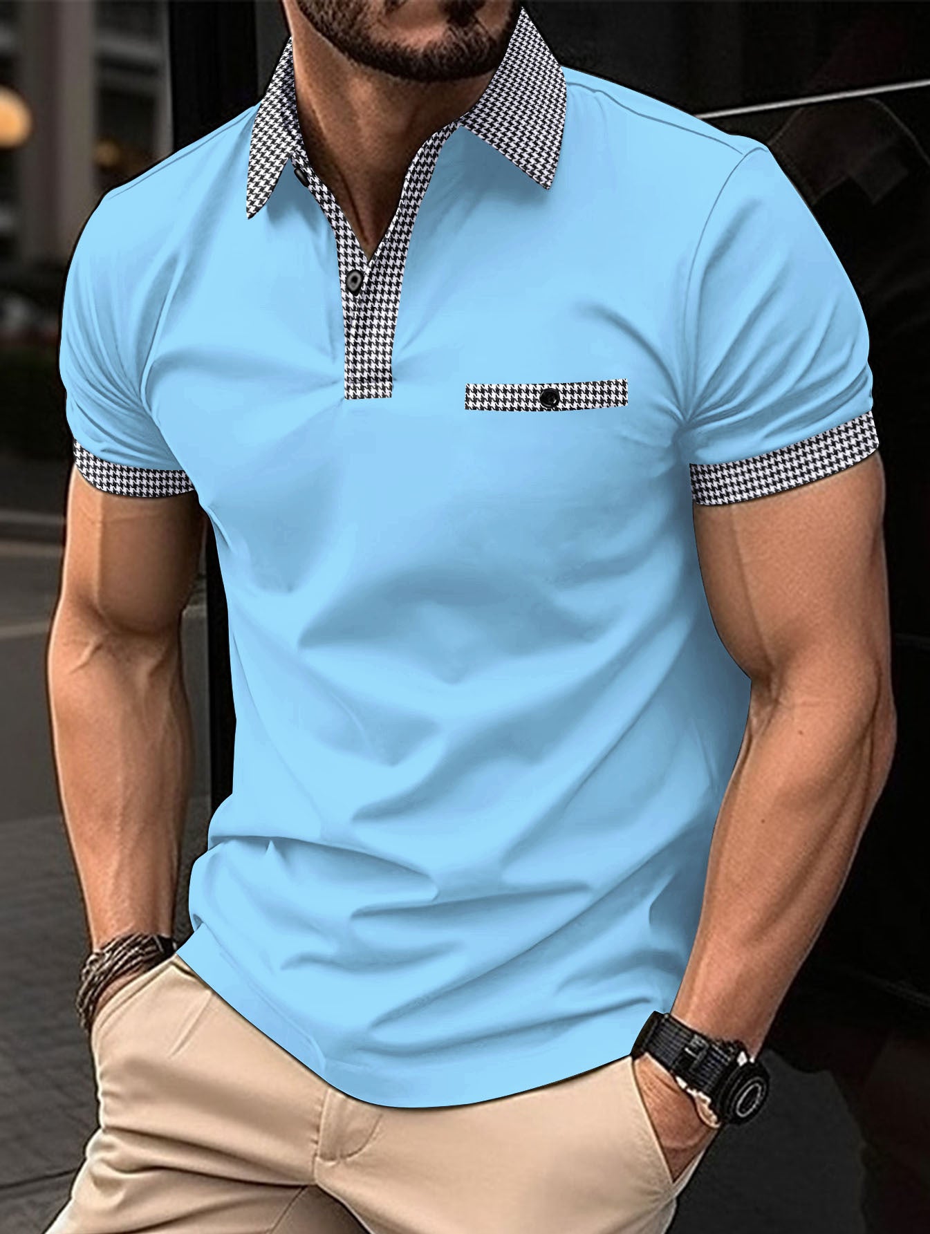 💥Promocja na 2025 rok💥👔【S-3XL】Letnia męska bluza polo z guzikami i blokiem kolorów