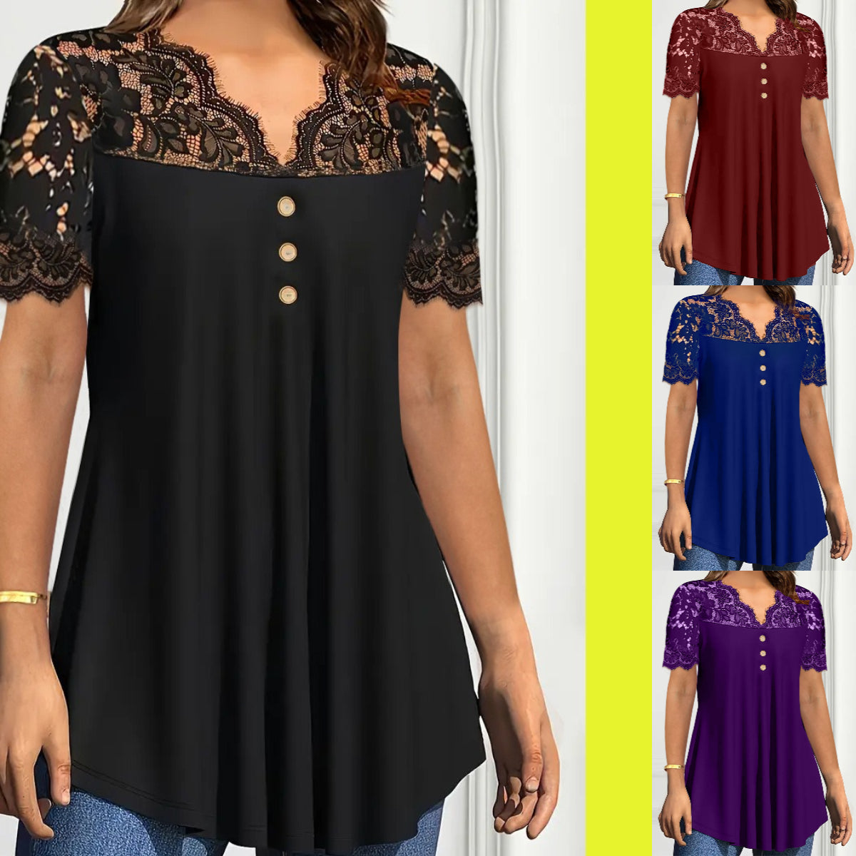 🔥【S-2XL】💖🎁Novi čipkasti top s V-izrezom i kratkim rukavima za proljeće/ljeto 2026.