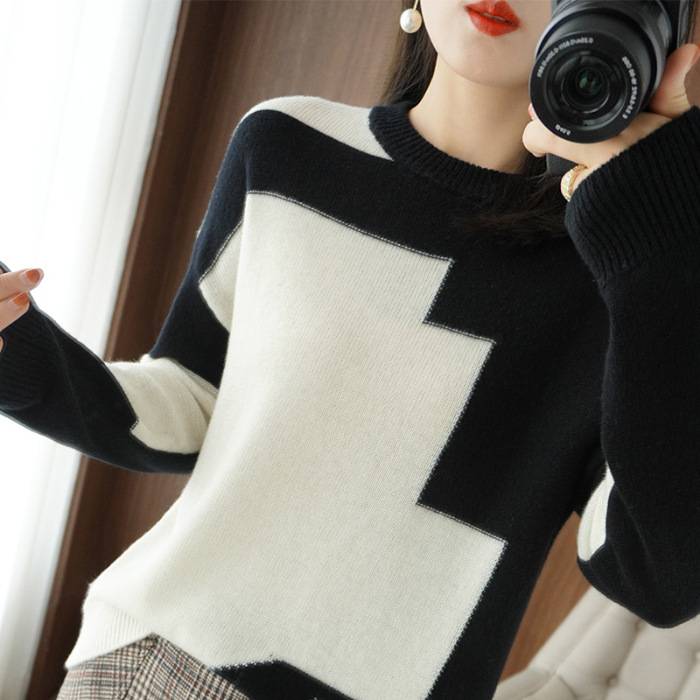 【Sezonski popusti】Okrogel vrat preprost modni pulover za ženske