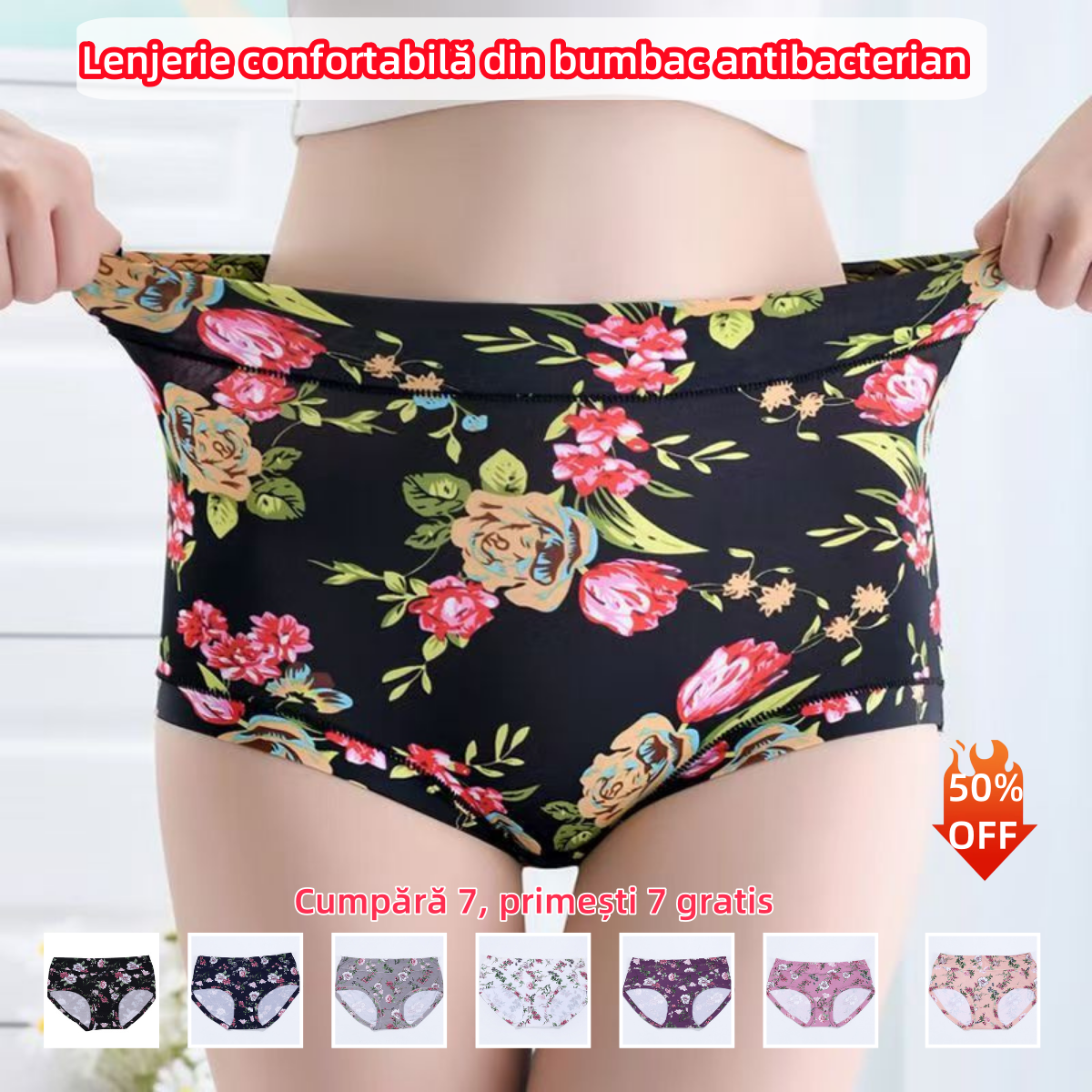 😍【7 buc】💕【50-140KG】Lenjerie antibacteriană confortabilă din bumbac pur, tipărită în stil nou