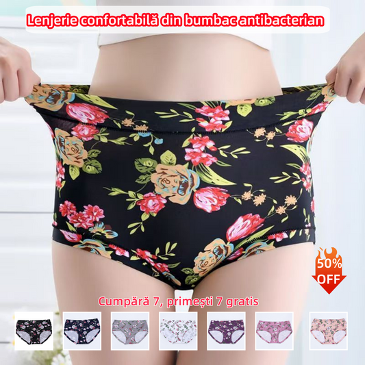 😍【7 buc】💕【50-140KG】Lenjerie antibacteriană confortabilă din bumbac pur, tipărită în stil nou