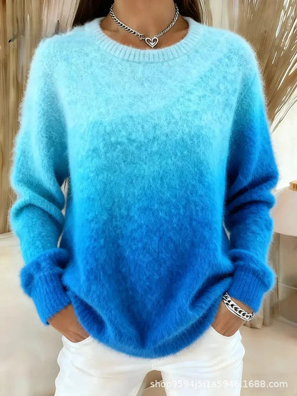 🔥【S–5XL】Džemper s okruglim izrezom i gradijentnim uzorkom, plišani materijal