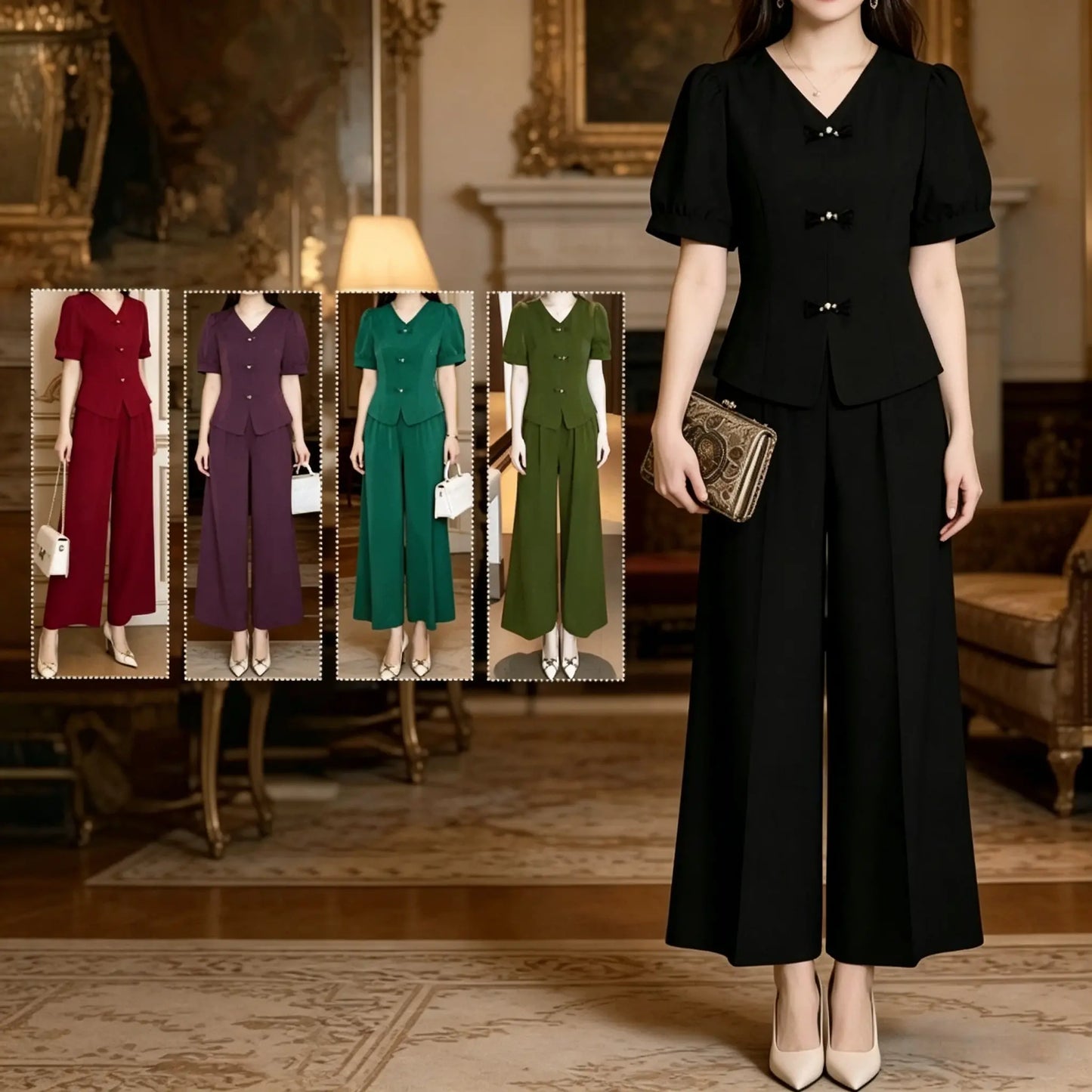 🌸【Majica + široke hlače】Moderan retro set izrađen od cool svilenog materijala—— cool