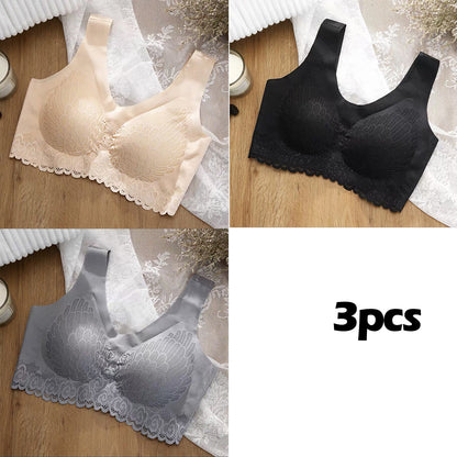 💖👙【M-4XL】🌹🛒【Set od 3 komada】2025. Novi poboljšani udoban čipkani grudnjak u velikim veličinama. (Bešavne, oblikujuće, s antiskliznim naramenicama)