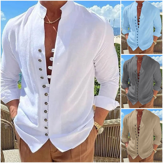 🌈👔【50% zniżki 🔥】【S-3XL】😍Nowa kolekcja 2025, plus size męska koszula z bawełny i lnu z guzikami, luźna koszula z długim rękawem