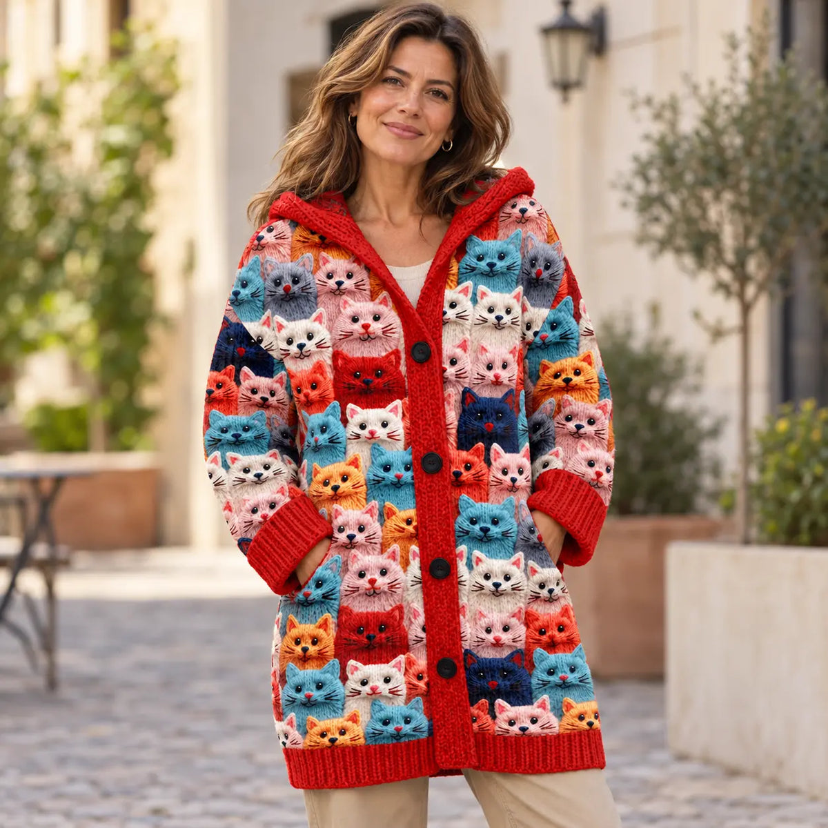 Elegante chaqueta de invierno acolchada para mujer, con capucha y estampado