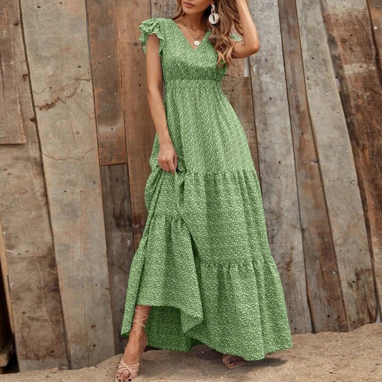 👗Elegantna haljina s V-izrezom i visokim strukom s cvjetnim uzorkom 2026.
